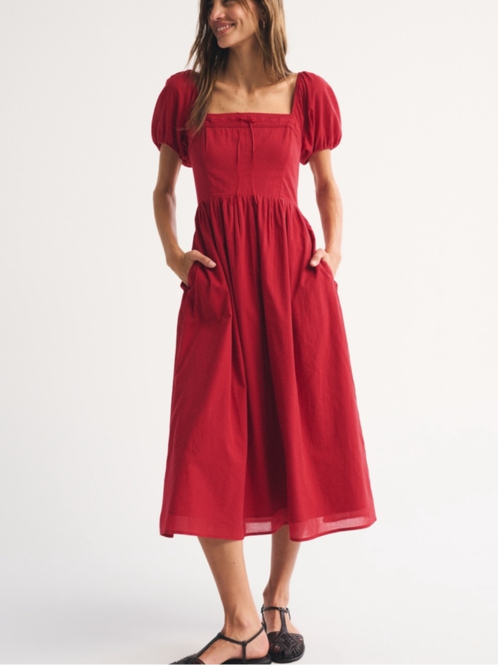A&F Emerson Puff Sleeve Midi Dress XS